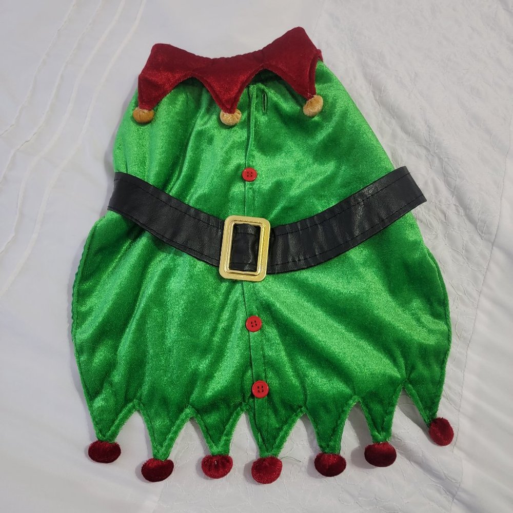 Festive Elf Dog Costume - Green and Red